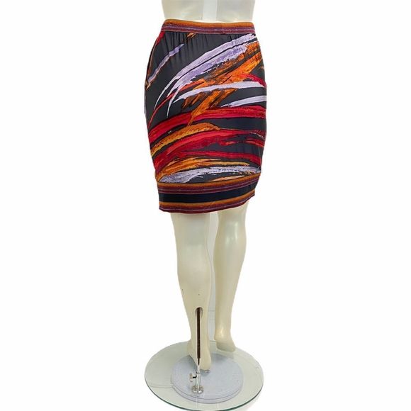 BCBGMAXAZRIA Women's Small Pleated Gray Printed Mini Skirt Abstract Office Work - Picture 4 of 6